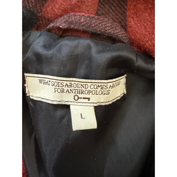 What Comes Around Goes Around by Anthropologie Red Plaid Wool Blend Jacket L - Picture 6 of 6